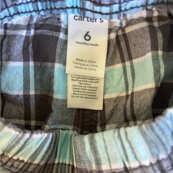 Carter's Blue Gray and White Plaid Shorts With Elastic Waistband Size 3-6m - Picture 3 of 3